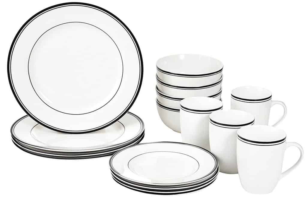 AmazonBasics 16-Piece Cafe Stripe Dinnerware Set